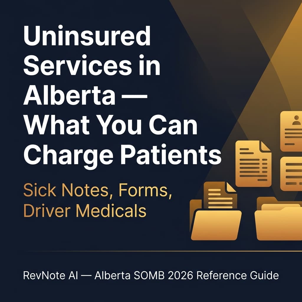 Uninsured Services in Alberta — What You Can (and Can't) Charge Patients (2026) — RevNote AI